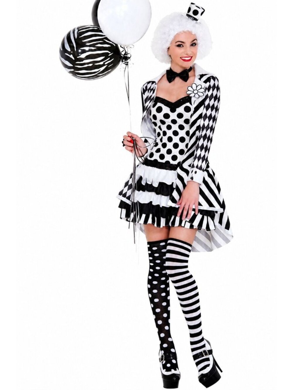Music Legs Circus Damned Harlequin Clown Polka Dot Dress Costume Cosplay X-Small